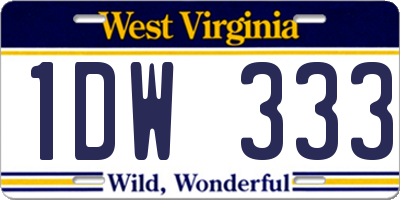 WV license plate 1DW333