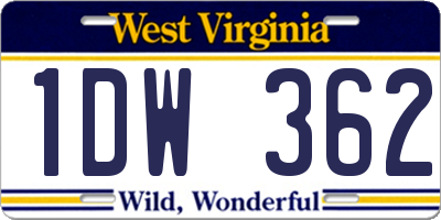 WV license plate 1DW362