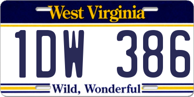 WV license plate 1DW386