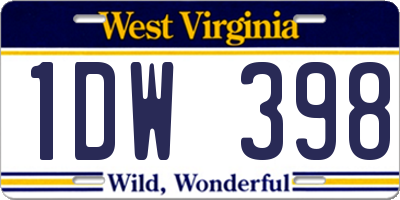 WV license plate 1DW398