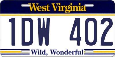 WV license plate 1DW402