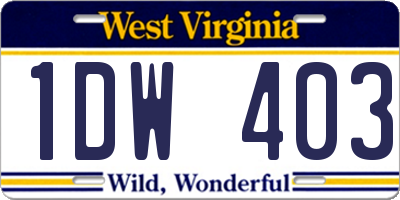 WV license plate 1DW403