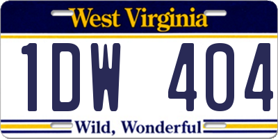 WV license plate 1DW404