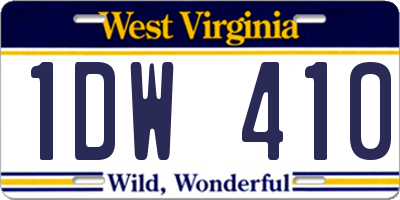 WV license plate 1DW410