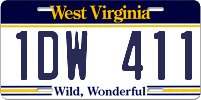 WV license plate 1DW411
