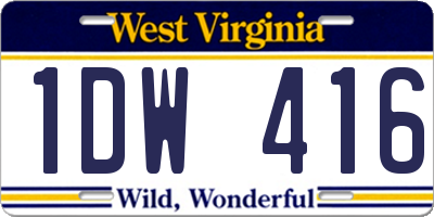 WV license plate 1DW416