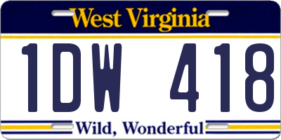 WV license plate 1DW418