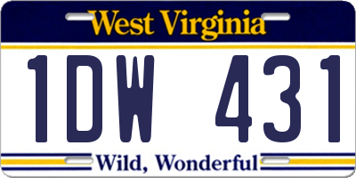 WV license plate 1DW431