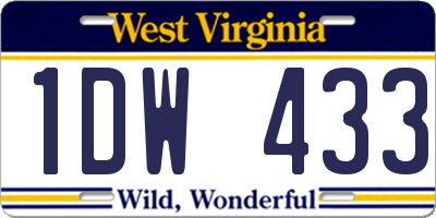 WV license plate 1DW433