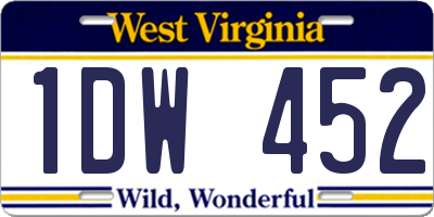 WV license plate 1DW452
