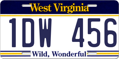 WV license plate 1DW456