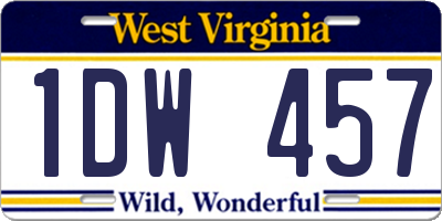 WV license plate 1DW457