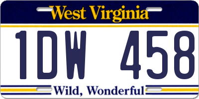 WV license plate 1DW458