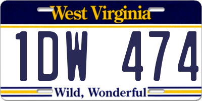 WV license plate 1DW474