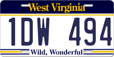 WV license plate 1DW494
