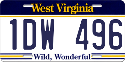 WV license plate 1DW496