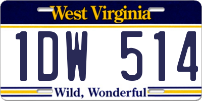 WV license plate 1DW514