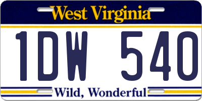 WV license plate 1DW540