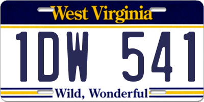 WV license plate 1DW541