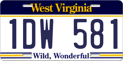 WV license plate 1DW581