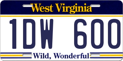 WV license plate 1DW600