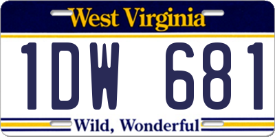 WV license plate 1DW681