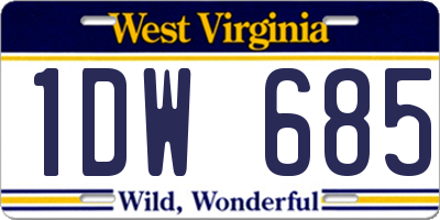 WV license plate 1DW685