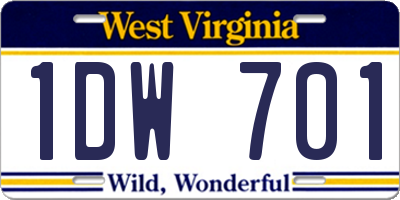 WV license plate 1DW701