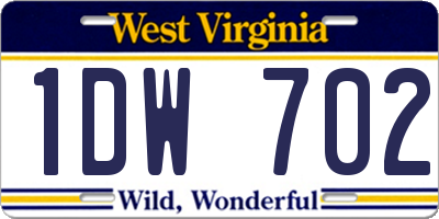 WV license plate 1DW702
