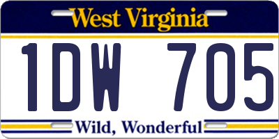 WV license plate 1DW705