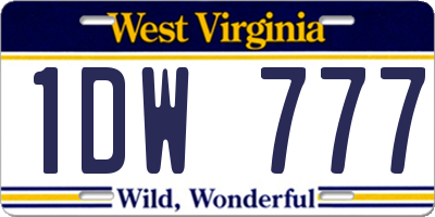 WV license plate 1DW777