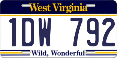 WV license plate 1DW792