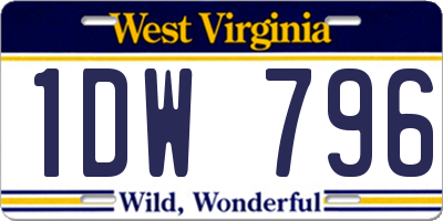 WV license plate 1DW796