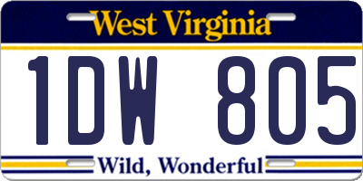 WV license plate 1DW805