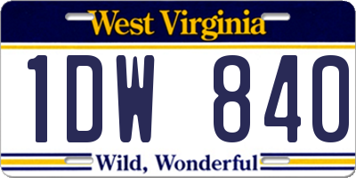 WV license plate 1DW840