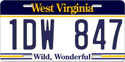 WV license plate 1DW847