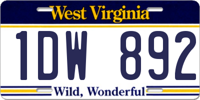 WV license plate 1DW892