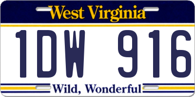 WV license plate 1DW916
