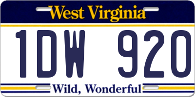 WV license plate 1DW920