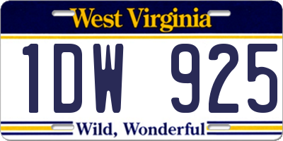 WV license plate 1DW925