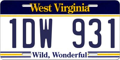 WV license plate 1DW931