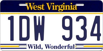 WV license plate 1DW934