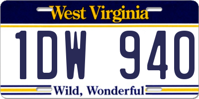 WV license plate 1DW940