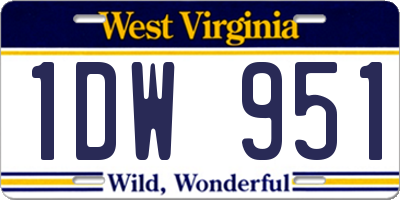 WV license plate 1DW951