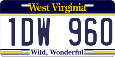 WV license plate 1DW960