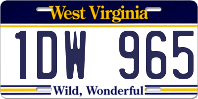 WV license plate 1DW965