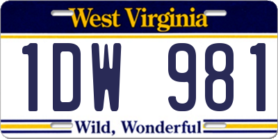 WV license plate 1DW981