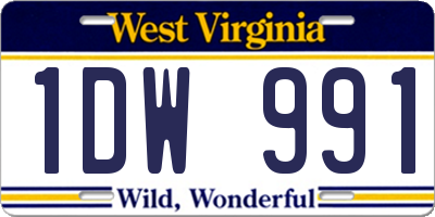 WV license plate 1DW991