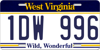 WV license plate 1DW996