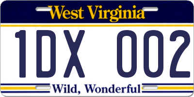 WV license plate 1DX002